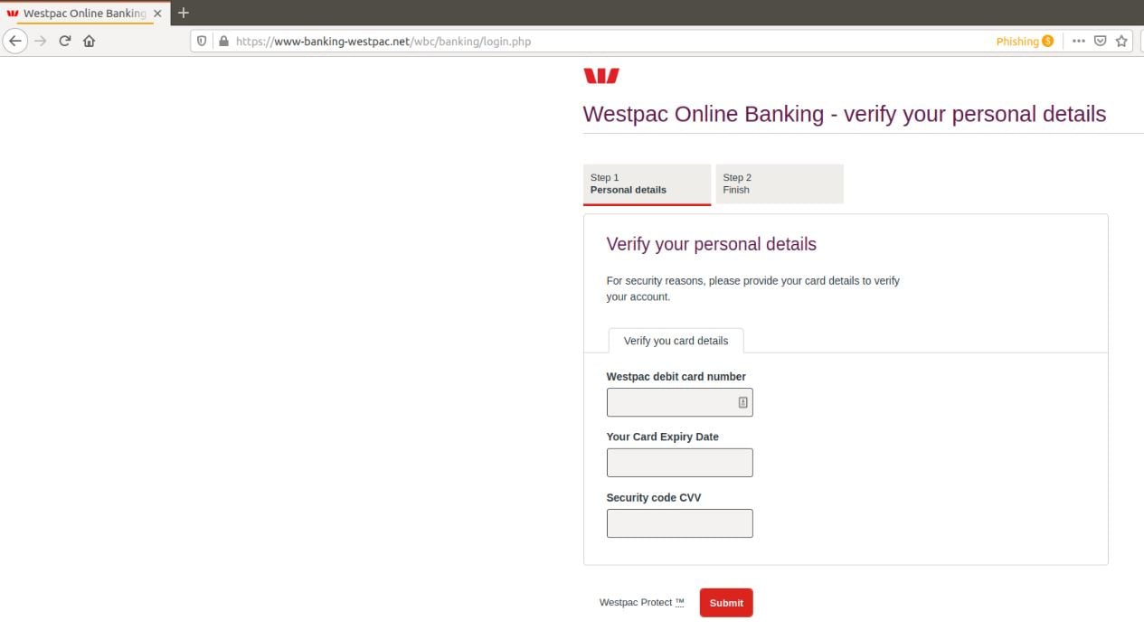 Legitimate-looking phishing email spoofing Westpac claims users